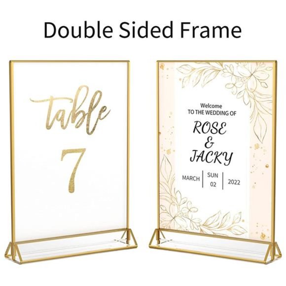 12Pack 4 x 6 Clear Acrylic Wedding Table Number Holder Stands with Gold Borders - Picture 4 of 6